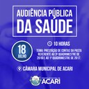 CÂMARA MUNICIPAL DE ACARI CONVIDA POPULAÇÃO PARA AUDIÊNCIA PÚBLICA DA SAÚDE CÂMARA MUNICIPAL DE ACARI CONVIDA POPULAÇÃO PARA AUDIÊNCIA PÚBLICA DA SAÚDE