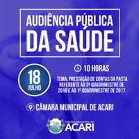 CÂMARA MUNICIPAL DE ACARI CONVIDA POPULAÇÃO PARA AUDIÊNCIA PÚBLICA DA SAÚDE