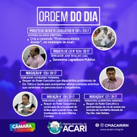 A Câmara Municipal de Acari divulga a Ordem do Dia da 5ª Sessão Ordinária