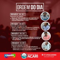 A Câmara Municipal de Acari divulga a Ordem do Dia da 7ª Sessão 