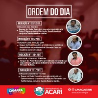 A Câmara Municipal de Acari divulga a Ordem do Dia