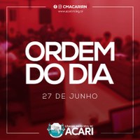 A Câmara Municipal de Acari divulga a seguir a Ordem do Dia da 20ª Sessão Ordinária