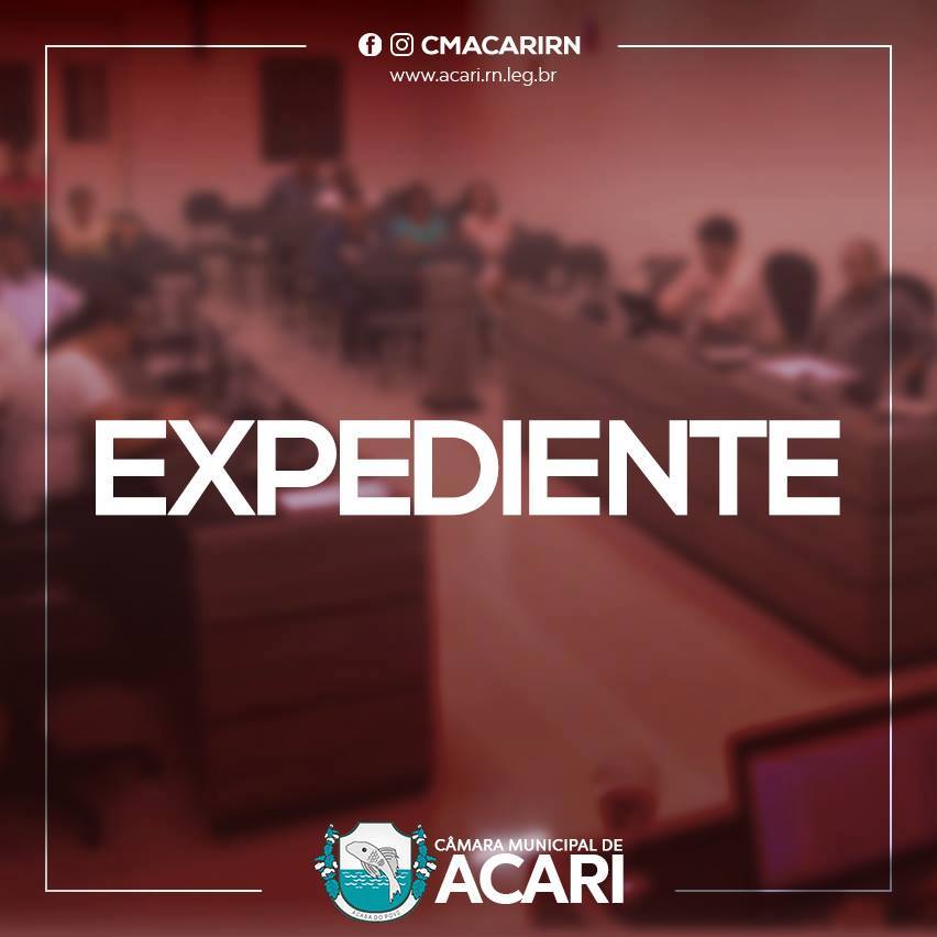 A Câmara Municipal de Acari divulga a seguir as matérias que darão entrada no Expediente da 20ª Sessão Ordinária,