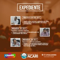 A Câmara Municipal de Acari divulga a seguir as matérias