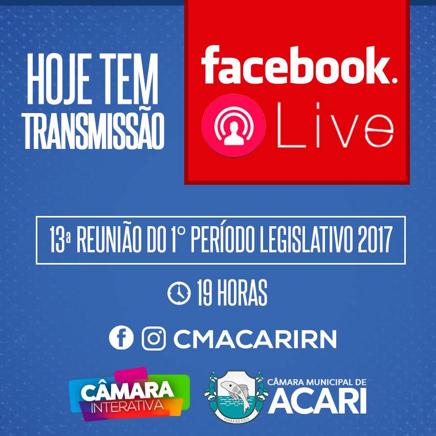 Acompanhe a partir das 19h mais uma transmissão ao vivo da 13ª Sessão Ordinária da Câmara Municipal de Acari.