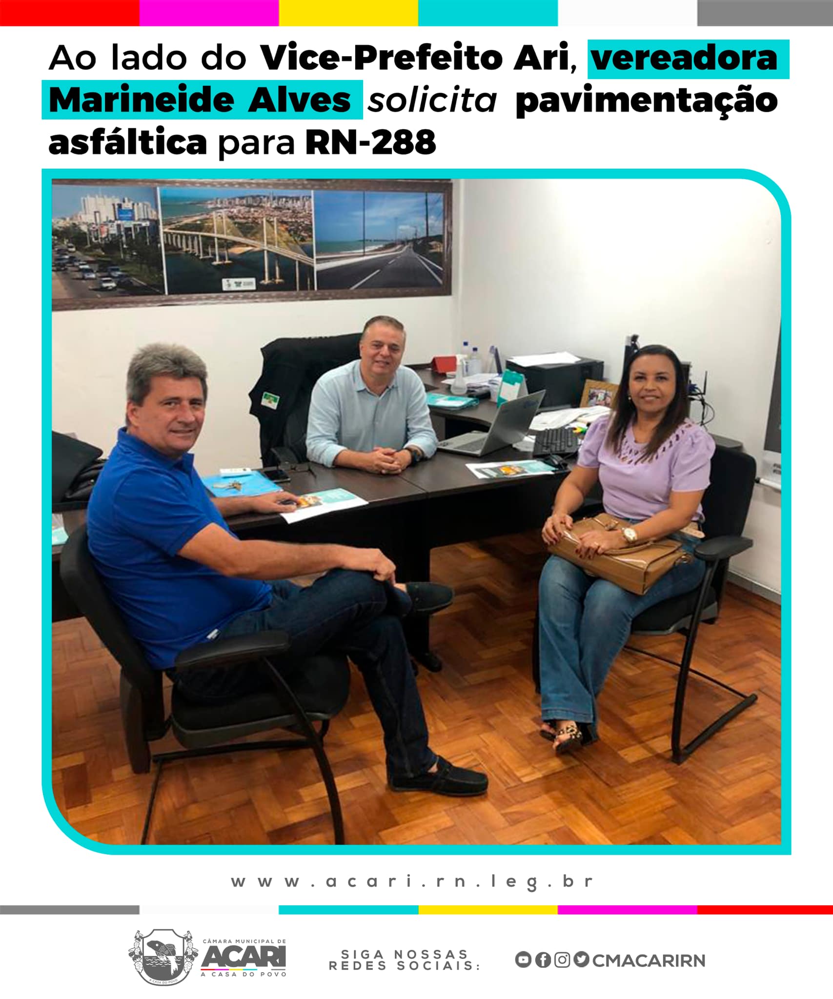 AO LADO DO VICE-PREFEITO ARI, VEREADORA MARINEIDE ALVES SOLICITA PAVIMENTAÇÃO ASFÁLTICA PARA RN-288