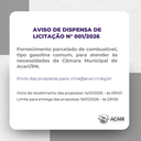 Aviso de Dispensa de Licitação nº 001/2026
