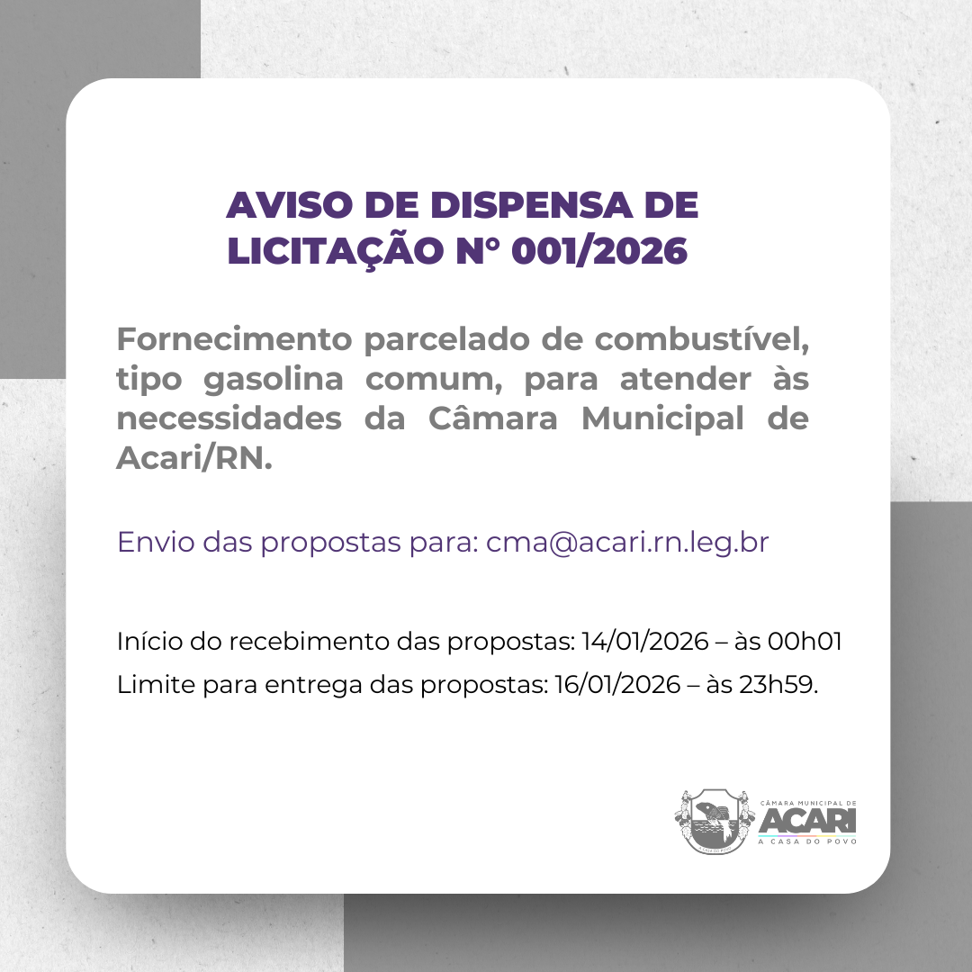 Aviso de Dispensa de Licitação nº 001/2026
