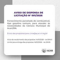 Aviso de Dispensa de Licitação nº 001/2026
