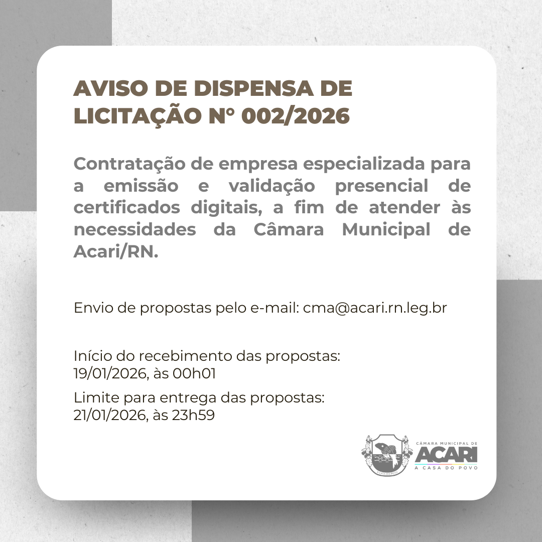 Aviso de Dispensa de Licitação nº 002/2026