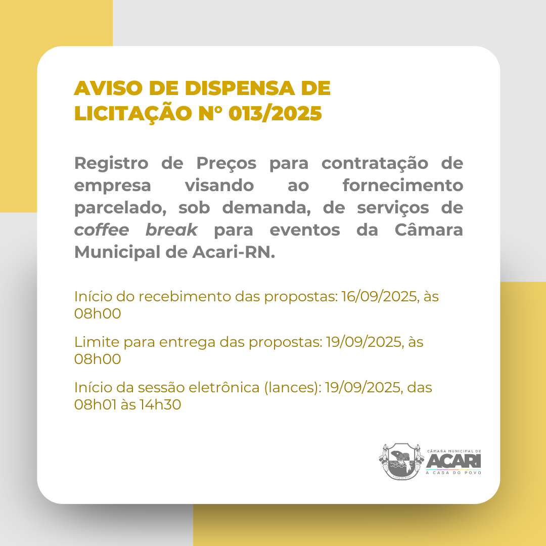 Aviso de Dispensa de Licitação nº 013/2025