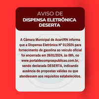 AVISO DE DISPENSA ELETRÔNICA DESERTA