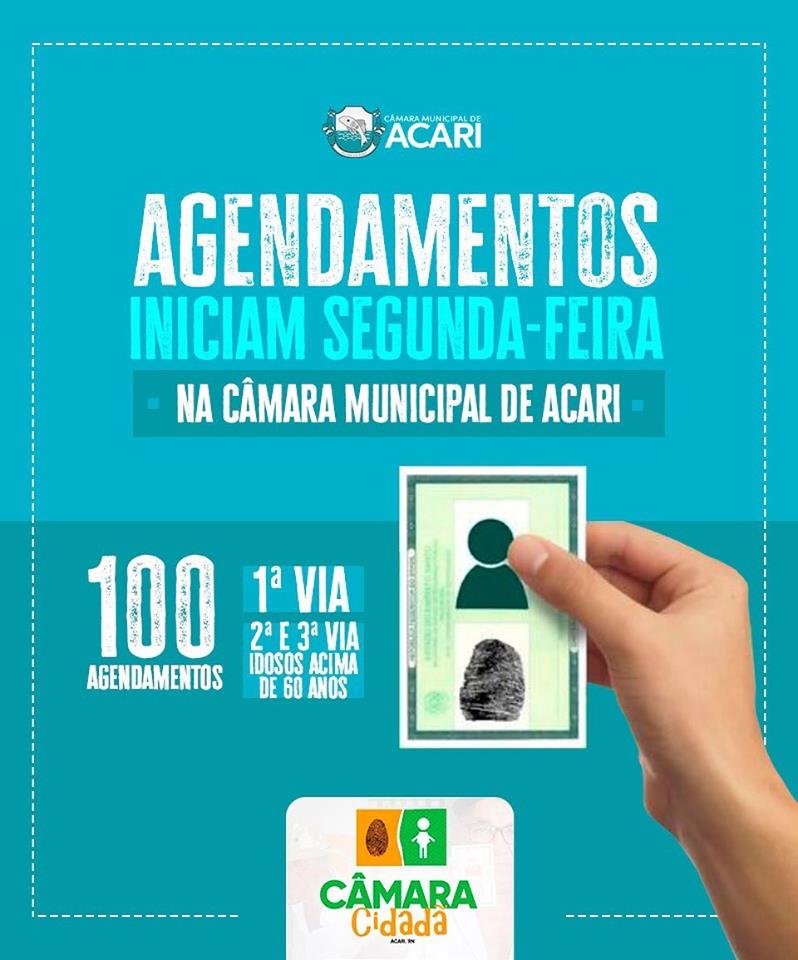 CÂMARA CIDADÃ: AGENDAMENTOS PARA EMISSÃO DO RG NO MÊS DE JUNHO INICIAM NA PRÓXIMA SEGUNDA-FEIRA.