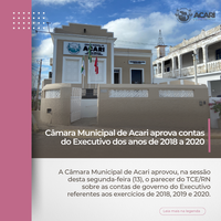 Câmara Municipal de Acari aprova contas do Executivo referentes aos exercícios de 2018, 2019 e 2020