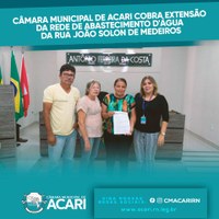 CÂMARA MUNICIPAL DE ACARI COBRA EXTENSÃO DA REDE DE ABASTECIMENTO D'ÁGUA DA RUA JOÃO SOLON DE MEDEIROS