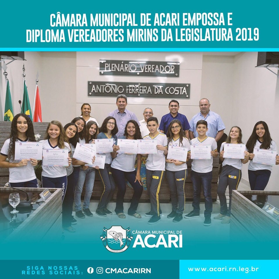 CÂMARA MUNICIPAL DE ACARI EMPOSSA E DIPLOMA VEREADORES MIRINS DA LEGISLATURA 2019