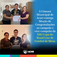 Câmara Municipal de Acari entrega Moção de Congratulações aos campeões de Futebol de Mesa