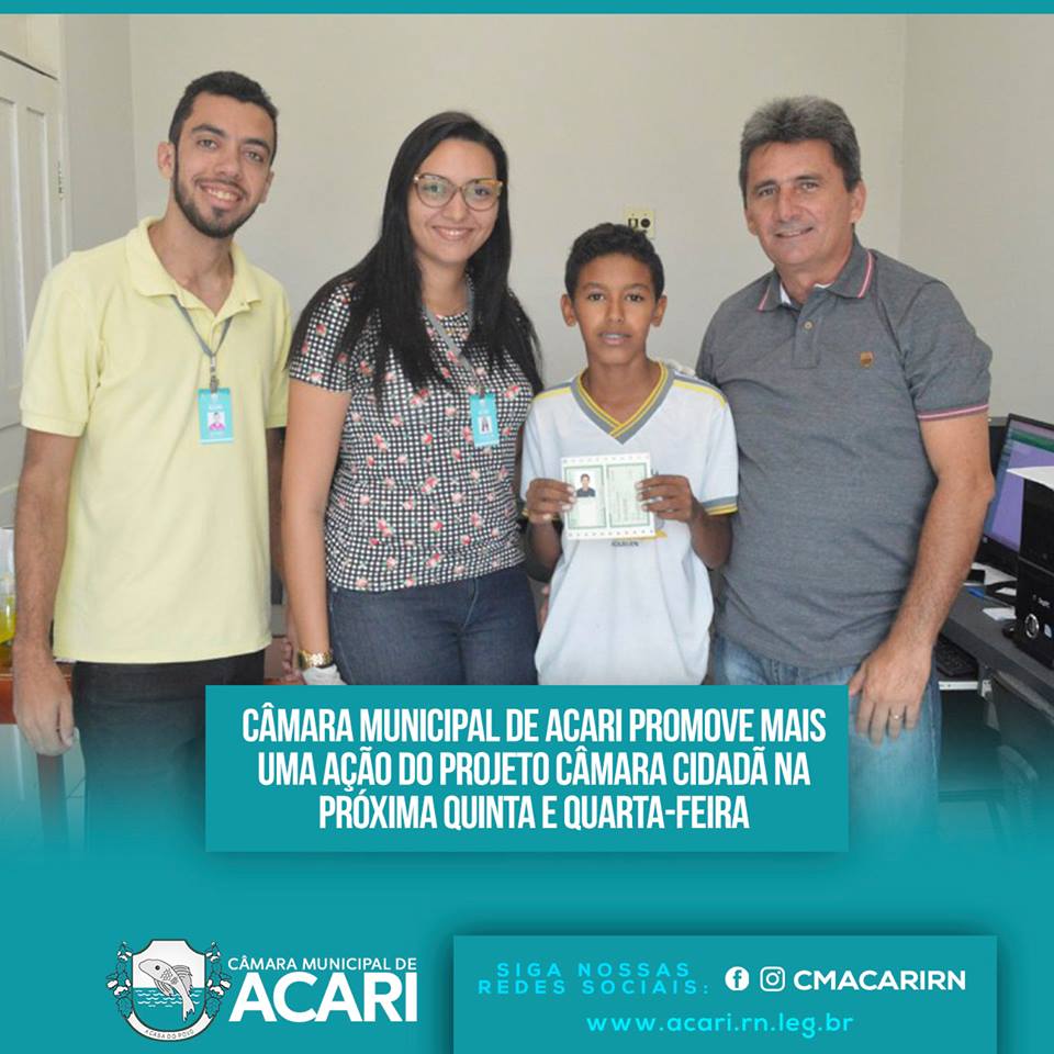 CÂMARA MUNICIPAL DE ACARI PROMOVE MAIS UMA AÇÃO DO PROJETO CÂMARA CIDADÃ NA PRÓXIMA QUINTA (05) E QUARTA-FEIRA (11)