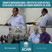 DURANTE MENSAGEM ANUAL, PREFEITO DE ACARI DESTACA DEVOLUÇÃO DE RECURSOS DA CÂMARA MUNICIPAL DE ACARI