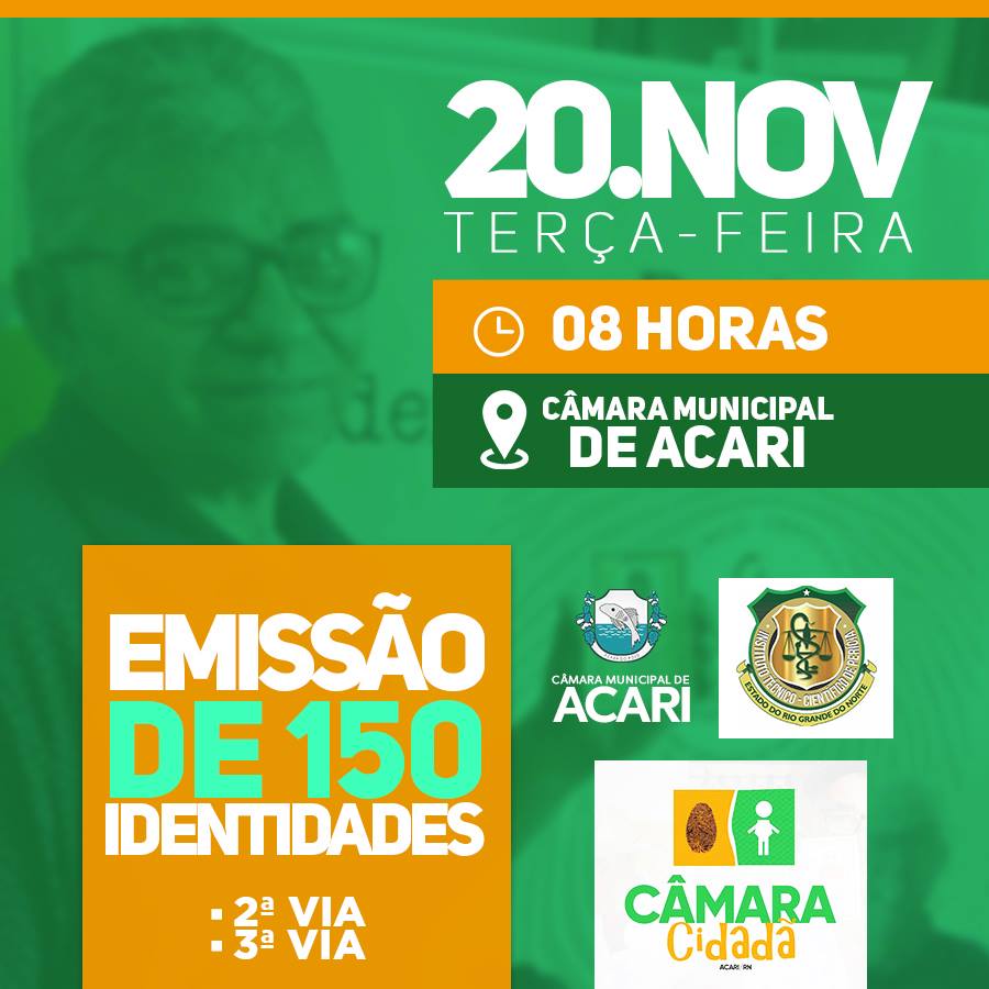 EM PARCEIRA COM O ITEP, CÂMARA MUNICIPAL DE ACARI PROMOVERÁ MUTIRÃO PARA EMISSÃO DA 2ª E 3ª VIA DO RG. 