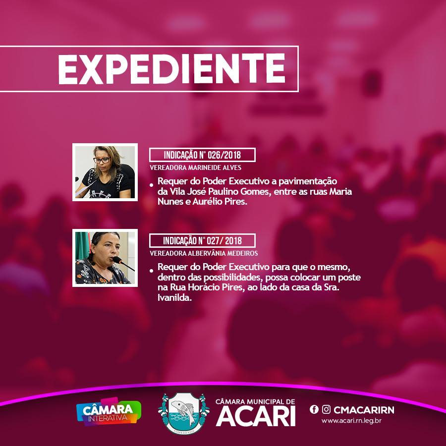 Expediente da 11ª Sessão Ordinária do 1° período legislativo de 2018