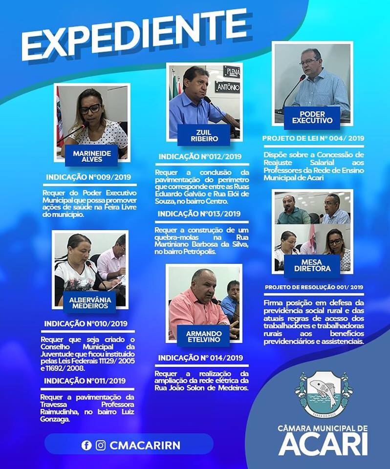 Expediente da 4ª Sessão Ordinária do 1º período legislativo de 2019