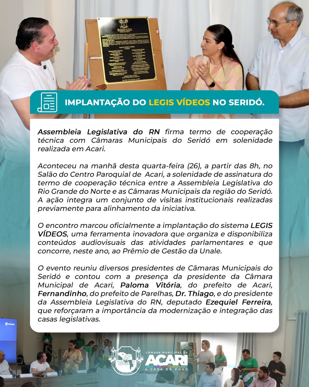 Implantação do Legis Vídeos no Serído