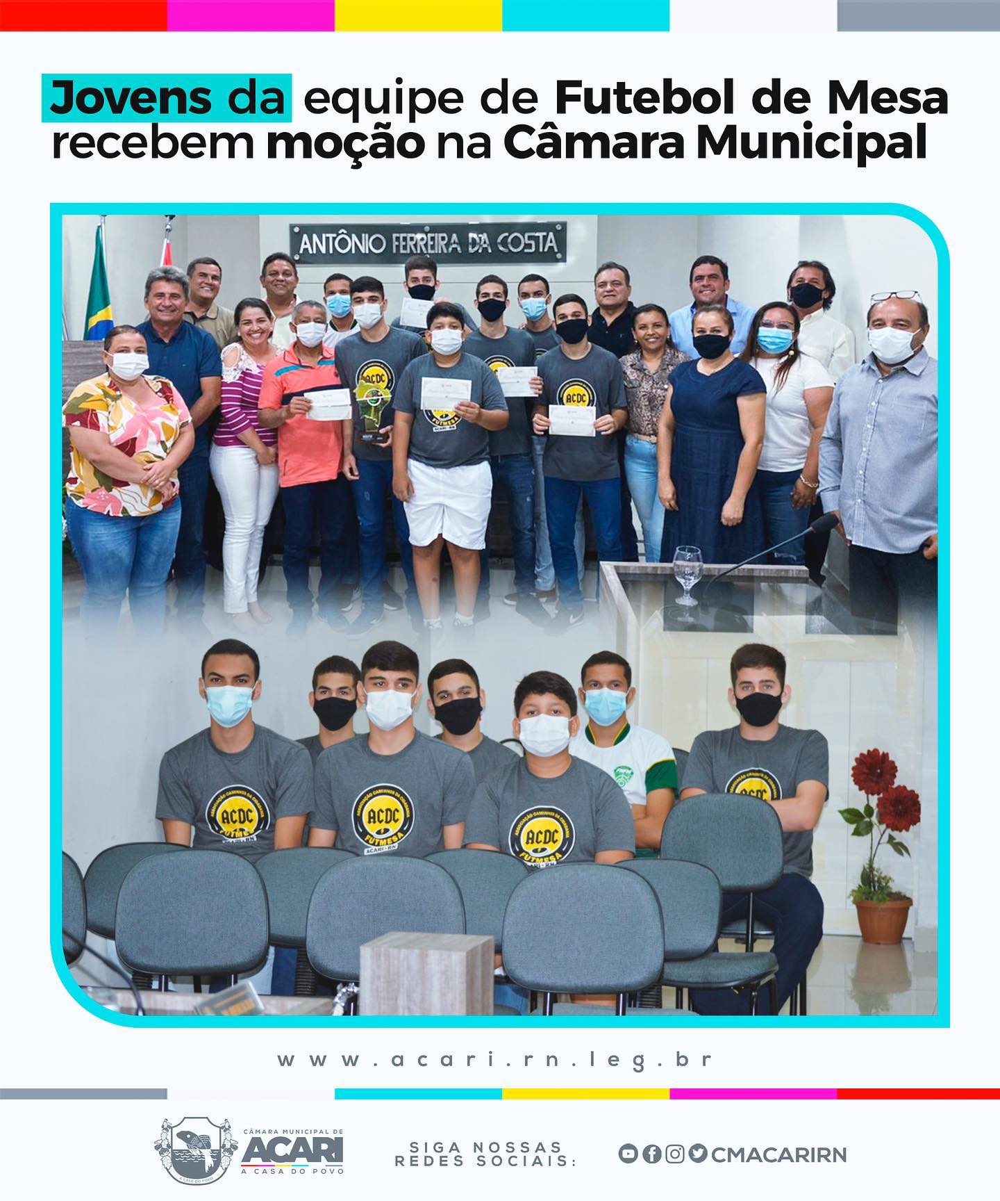 JOVENS DA EQUIPE DE FUTEBOL DE MESA RECEBEM MOÇÃO NA CÂMARA MUNICIPAL