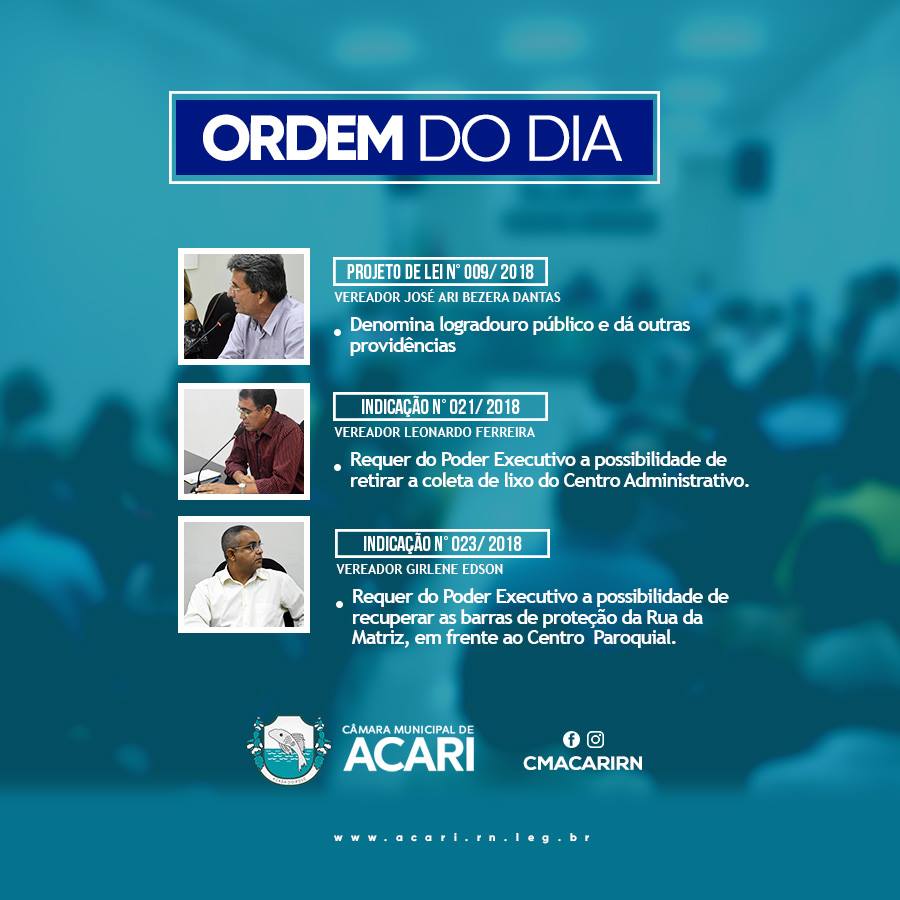 Ordem do Dia da 10ª Sessão Ordinária do 1º Período Legislativo de 2018