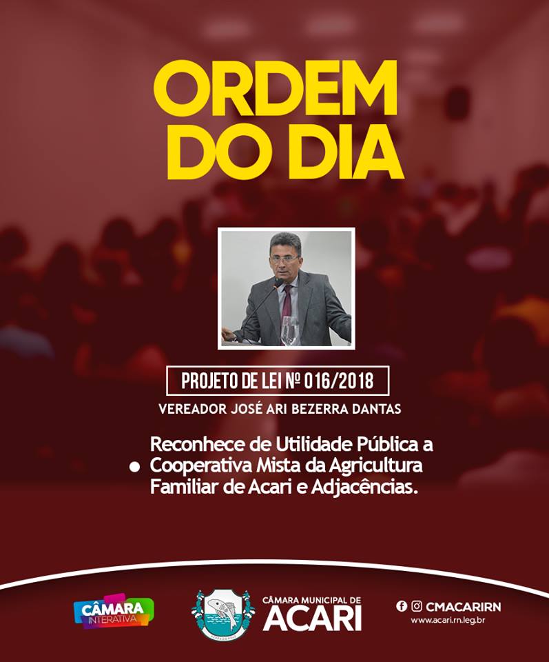 Ordem do Dia da 12ª Sessão Ordinária do 2º Período Legislativo de 2018