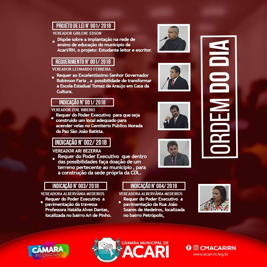 Ordem do Dia da 2ª Sessão Ordinária do 1º Período Legislativo de 2018