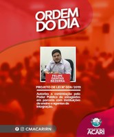 Ordem do Dia da 8ª Sessão Ordinária do 1ºPeríodo Legislativo de 2019