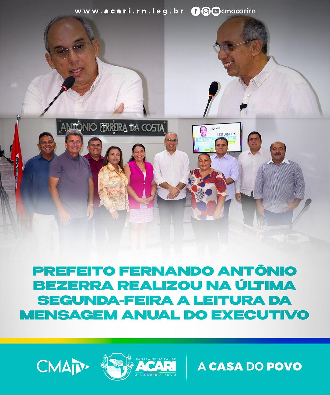 PREFEITO FERNANDO ANTÔNIO BEZERRA REALIZOU NA ÚLTIMA SEGUNDA-FEIRA A LEITURA DA MENSAGEM ANUAL DO EXECUTIVO