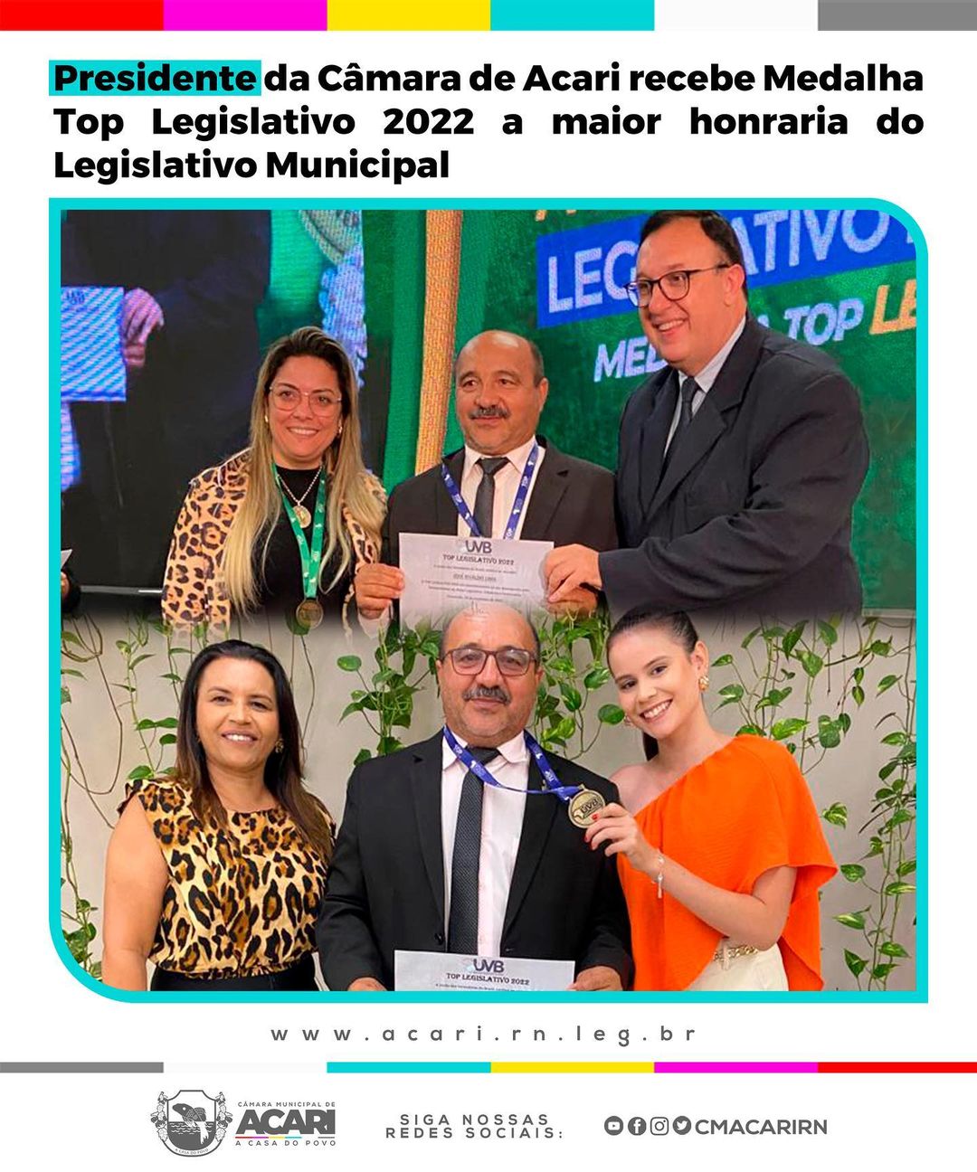 PRESIDENTE DA CÂMARA DE ACARI RECEBE MEDALHA TOP LEGISLATIVO 2022 A MAIOR HONRARIA DO LEGISLATIVO MUNICIPAL