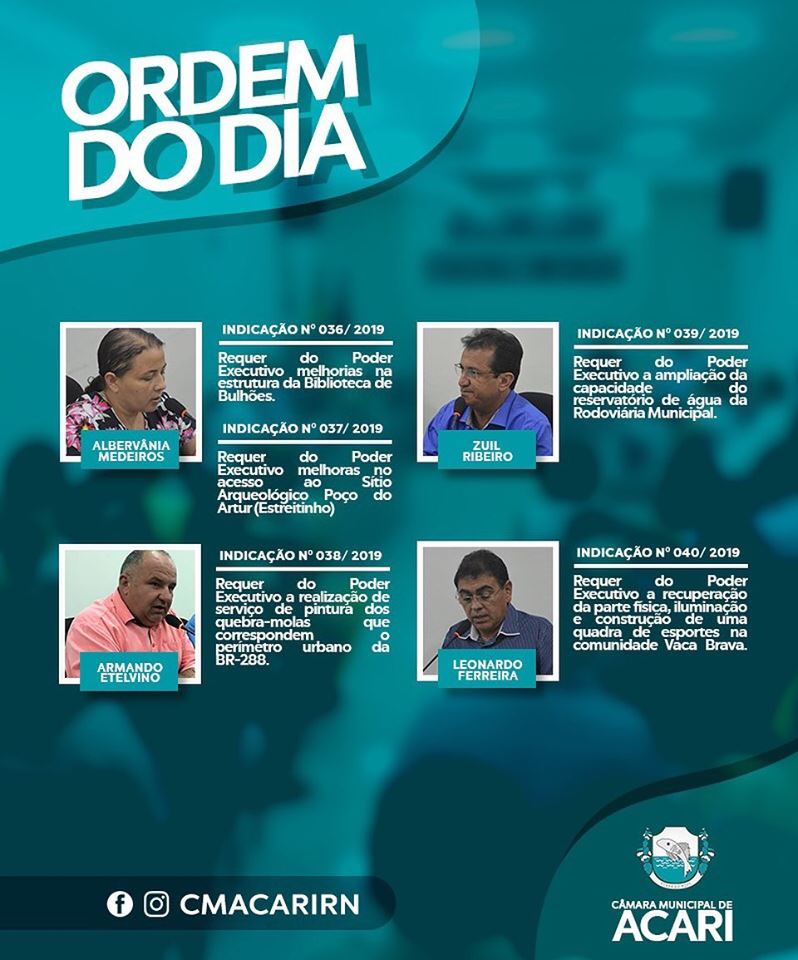SAIBA QUAIS SÃO AS MATÉRIAS QUE SERÃO VOTADAS NA PRÓXIMA SESSÃO DA CÂMARA MUNICIPAL DE ACARI