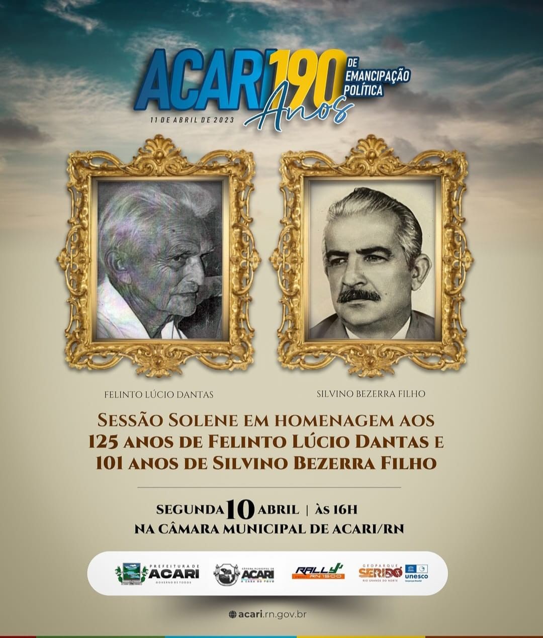 SESSÃO SOLENE HOMENAGEARÁ FELINTO LÚCIO DANTAS E SILVINO BEZERRA FILHO NO DIA 10 DE ABRIL EM ACARI