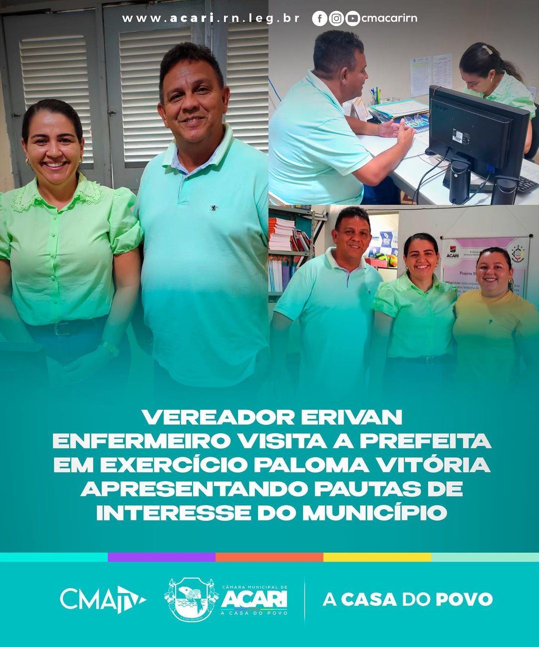 VEREADOR ERIVAN ENFERMEIRO VISITA A PREFEITA EM EXERCÍCIO PALOMA VITÓRIA APRESENTANDO PAUTAS DE INTERESSE DO MUNICÍPIO